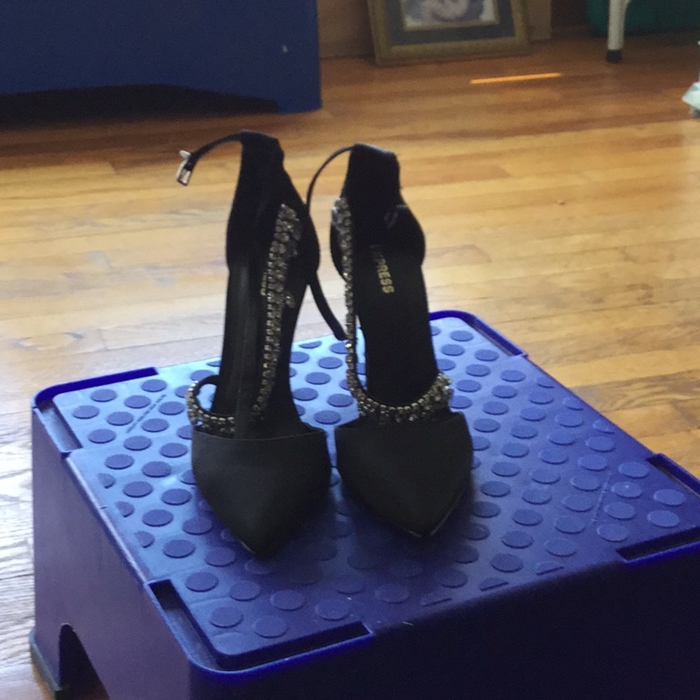 Black High Heel shoes with Rhinestone accents